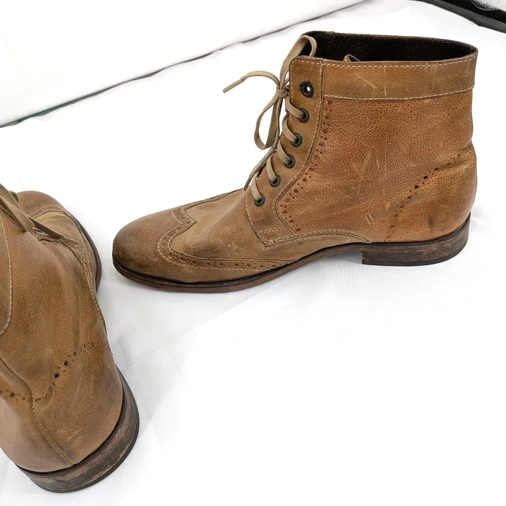 Aldo Leather Wingtip Boots‎ Brown Lace Up Distressed Size 43
